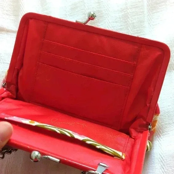 Vera Bradley Pink and Orange Flower Print Mini Handbag Purse with chain - Picture 4 of 5